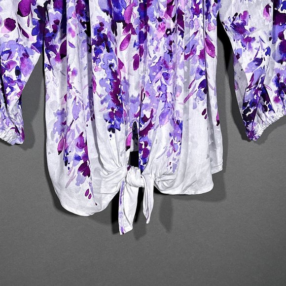 NWT Allison Daley‎ Floral Print Tie Hem 3/4 Sleeve Keyhole Neck Top Size L - Picture 8 of 14